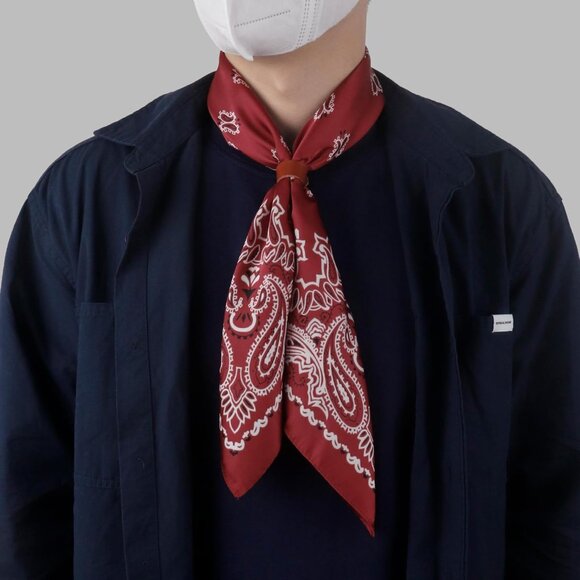 ⚡Men B-Wine Red Necktie 27.5 Inches Cowboy Scarves Pocket Square Silk Bandanas - Picture 2 of 8